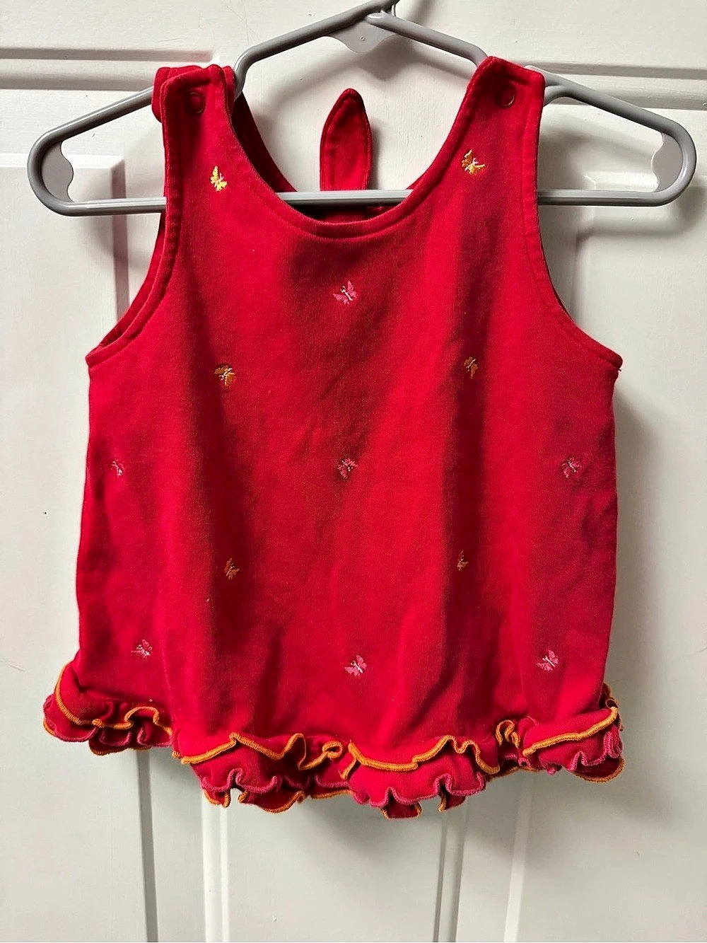 Vintage Gymboree Embroidered Ruffle Tank Top Red Baby 18-24M